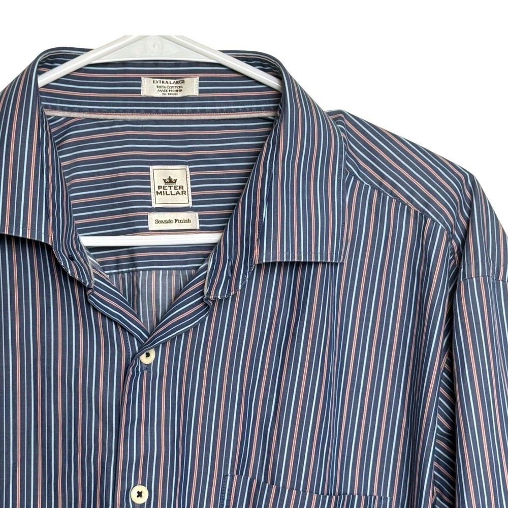 Peter Millar XLarge‎ Seaside Finish Blue Stripe 100% Cotton Button Down Shirt
